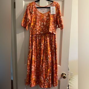 Latched Mama Classic Cotton Dress size L Tangerine floral